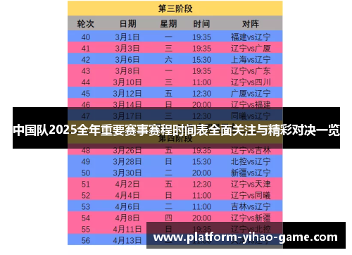 中国队2025全年重要赛事赛程时间表全面关注与精彩对决一览 中国队2025全年重要赛事赛程时间表全面关注与精彩对决一览
